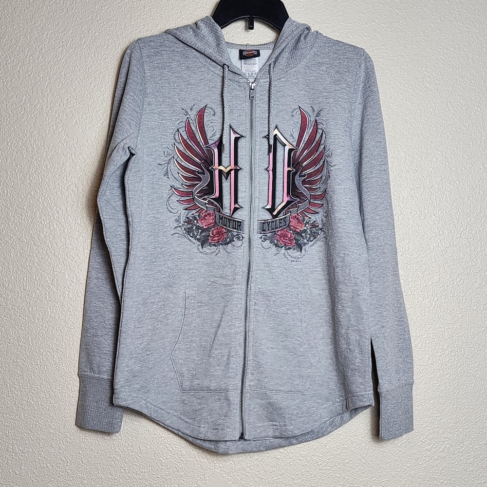 Harley-Davidson Gray Zip-Up Hoodie Women's Medium